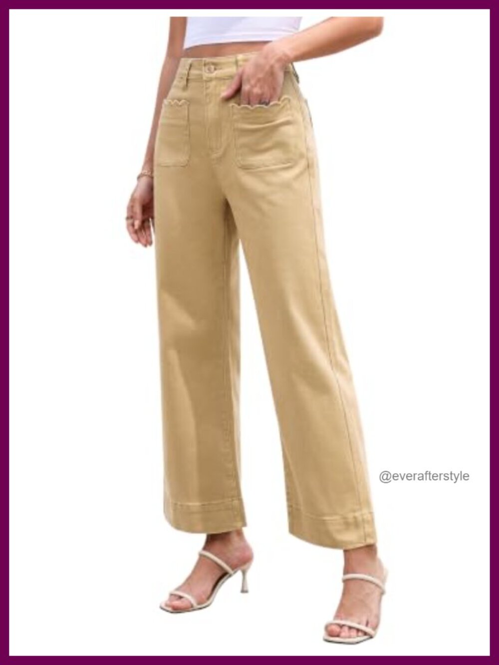 Wide Leg Cropped High Rise Chino Pants Stretch Cotton Business Casual Work